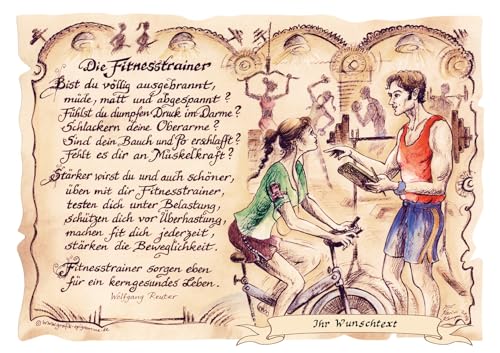 Die Staffelei Geschenk Fitnesstrainer/Witziges Gedicht mit liebevoller Zeichnung auf hochwertigem Papier/besondere Geschenkidee für den Fitnesstrainer (A4 (29,7cm x 21cm), personalisiert) von Die Staffelei