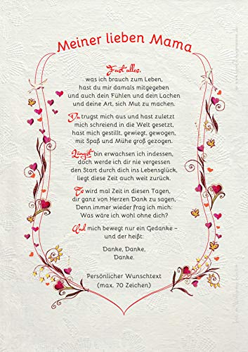 Geschenk Urkunde Meine Liebe Mama, Zeichnung mit humorvollem Gedicht, A4 Bild-Präsent für die Mutter Mutti Mom, persönlich durch Wunschtext von Die Staffelei