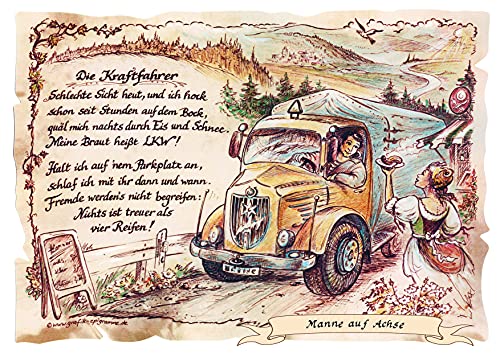 Die Staffelei Geschenk Karte A4 Kraftfahrer LKW-Fahrer Truckfahrer Zeichnung mit Gedicht, mit Personalisierung von Die Staffelei
