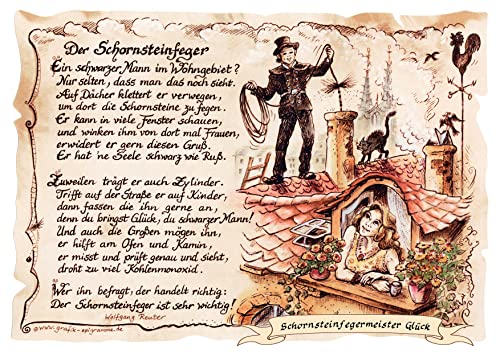 Die Staffelei Geschenk Karte A4 Schornsteinfeger Zeichnung mit lustigem Gedicht Kaminputzer, mit Personalisierung von Die Staffelei
