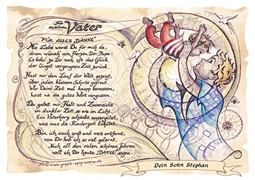 Die Staffelei Geschenk Karte A4 Vater Papa Zeichnung mit Gedicht, mit Personalisierung von Die Staffelei