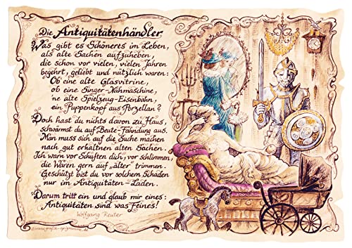 Die Staffelei Geschenk Karte A5 Berufsbild Antiquitätenhändler Antiquitäten Antiquar Zeichnung mit Gedicht von Die Staffelei