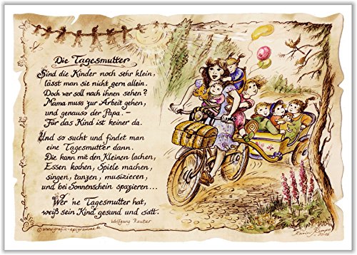 Die Staffelei Geschenk Karte Berufsbild Tagesmutter Kinderkrippe Kinderbetreuung Zeichnung mit Gedicht, 20 x 15 cm von Die Staffelei