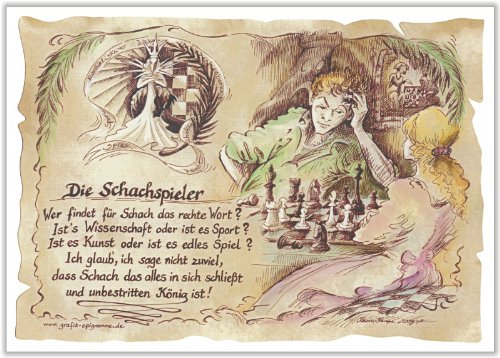 Die Staffelei Geschenk Karte Schachspieler Schach Zeichnung mit Gedicht, 30 x 21 cm von Die Staffelei