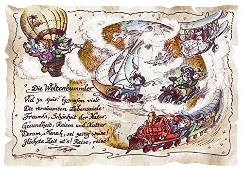 Die Staffelei Geschenk Karte A5 Weltenbummler Globetrotter Weltreisender Zeichnung mit Gedicht von Die Staffelei