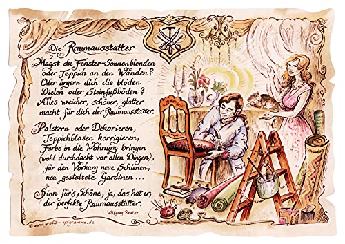 Die Staffelei Geschenk Raumausstatter/Witziges Gedicht mit liebevoller Zeichnung auf hochwertigem Papier/besondere Geschenkidee für den Raumausstatter von Die Staffelei