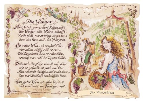 Die Staffelei Geschenk Winzer/Witziges Gedicht mit liebevoller Zeichnung auf hochwertigem Papier/besondere Geschenkidee für den Winzer von Die Staffelei