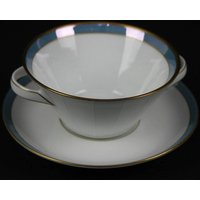 Scherzer/Finlanda Blau Gold Suppentasse + Untertasse Porzellan #m von DieAufraeumerDE