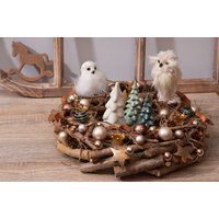 Adventskranz Kranz Für Advent Und Weihnachten. Adventkranz Rustikal Mit Eulen-Figur von DieDekobude