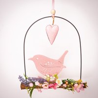 Frühling Fensterdeko Türdeko Hängen Vogel Metall-Herz Deko Für Ostern Muttertag Zum Hinhängen Osterschmuck Rosa Weiß Rustikal Landhaus von DieDekobude