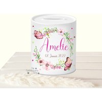 Spardose Mit Namen, Geschenk Mädchen Personalisiert von DieFarbkleckserei123