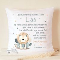 Taufgeschenk Personalisiert Patenkind, Taufkissen Taufversprechen, Kissen Taufe Löwe, Geschenk Zur Patenkind von DieFarbkleckserei123