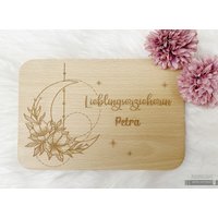 Holzbrett Mit Name Und Mond Ornament/ Lieblingserzieherin/Erzieher Geschenkidee von DieGrueneGiraffe