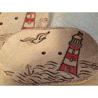 Keramik Seifenschale Oval-Leuchtturm von DieKeramikmacherin