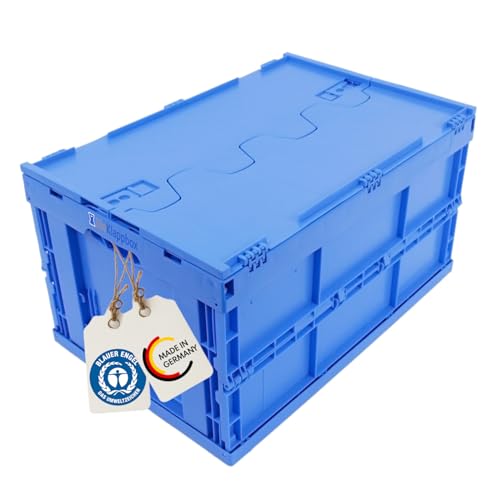 DieKlappbox - Klappbox faltbar stabil mit Deckel, Einkaufsbox klappbar, Transportbox 60L groß, Made in Germany, TÜV, 60x40x33 cm, Blau von DieKlappbox