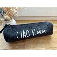 Filzmäppchen Ciao Kakao | Anthrazit Schlampermäppchen Geschenkidee Schulmäppchen Kindermäppchen von DieKleinodfabrik