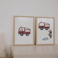 Kinderzimmer Poster Feuerwehr Set Im Format A4 // Feuerwehrgeschenke Deko Kinder Feuerwehrauto von DieKunstletterei