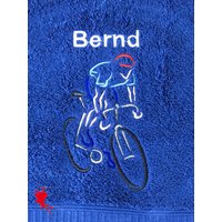 Radfahrer Handtuch Bestickt Mit Motiv + Name von DieNaehfee