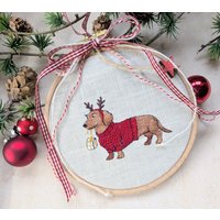 Neuweihnachtsdackelstickrahmenbildwanddeko Adventweihnachtsdekowhite Homexmas Dekodackelweihnacht von DieStickAG