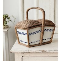 Antiker Weidenkorb Mit Emaille Einsatz Und 2 Deckeln | Sehr Seltener Alter Einkaufskorb Vintage Picknickkorb Bauernhaus Dekor Um 1890/ 1900 von DieTandlerei