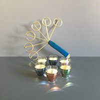 Mid Century Schnapsgläser | 6Er Set Farbige Aluminium Tassen/Kurze Gläser Mit Halter, Tablett Vintage, Retro Barzubehör Germany 1950Er/ 1960Er Jahre von DieTandlerei