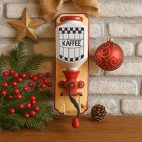 Vintage Wand-Kaffeemühle | Metall, Glas, Keramik Weiß, Blau, Rot Kariertes Muster Antike Bauernhaus Küche Dekor Um 1910 von DieTandlerei