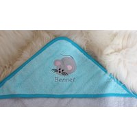 Babybadetuch Kapuzenhandtuch Maus Mäuschen Chrom-Blaugrün W601 von DieWichtelstickerei