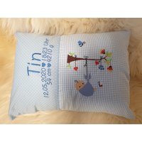 Kissen Baby Junge Windel Ast Hellblaue Punkte & Wunschnamen W1444 von DieWichtelstickerei