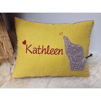 Kissen Taufkissen Elefant Herzchen Punkte Senfgelb & Wunschnamen W1118 Kissen Taufkissen Elefant Herzchen Punkte Senfgelb & Wunschnamen W1118 von DieWichtelstickerei
