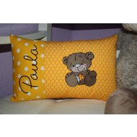 Kissen Teddy Flickenteddy Bär Bärchen Gelb & Wunschnamen W942 von DieWichtelstickerei