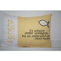 Taufkissen Kissen Taufspruch Spruch Fisch Weiß Gelb & Wunschnamen W1321 von DieWichtelstickerei