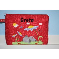 Windeltasche Kulturtasche Schlafender Elefant Blume Mit Namen W178 von DieWichtelstickerei