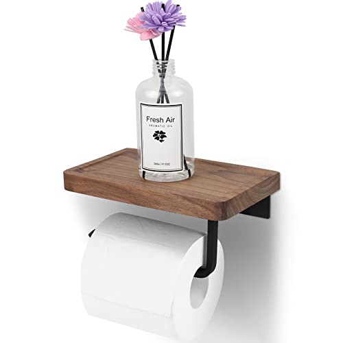 Diealles Shine® Toilettenpapierhalter Ohne Bohren, Klopapierhalter Holz mit Ablage, Vintage Nussbaum Klorollenhalter für Badzimmer, WC Papier Halterung Selbstklebend oder Bohren von Diealles Shine