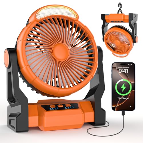 Diealles Shine Camping Ventilator mit Akku 15000mAh, 3 in 1 USB Ventilator, Camping Lüfter Sehr Leise, Zeltventilator mit LED Licht, Tischventilator für Freien Hause Büro von Diealles Shine