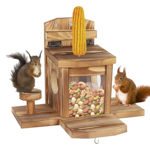 Diealles Shine Eichhörnchen Futterhaus - Wetterfeste Futterstation aus Langlebigem Holz, Aufhängbar Mit 2 Eingängen & 3 Sitzplattformen von Diealles Shine