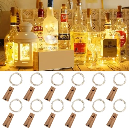 Diealles Shine LED Flaschenlicht, 12 Stück Lichterkette Flasche, 2M 20LED Flaschenlichterkette Warmweiß, Lichterkette Batterie Für Außen/Innen Deko Für Party, Hochzeit, Weihnachten von Diealles Shine