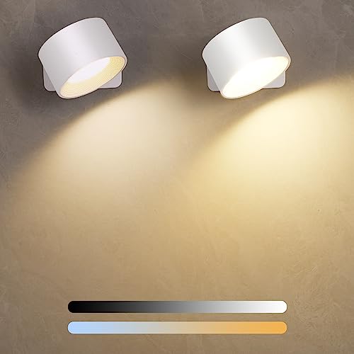 Diealles Shine LED Wandleuchte Innen 2 Stück, Aufladbare Wandleuchten mit 3 Helligkeit und 3 Farbe, 360° Drehbarer Touch Control Akku Wandlampe für Schlafzimmer Küche Badezimmer Wohnzimmer (Weiss) von Diealles Shine