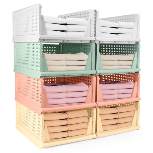 Diealles Shine Stapelbare Schubladenboxen, 8 Stück Kleiderschrank Organizer Ausziehbar, Plastik Schubladeneinsatz Kleiderschrank, Faltbare Schrank Schubladen Für Kleidung Schrank Speisekammer(Farbe) von Diealles Shine