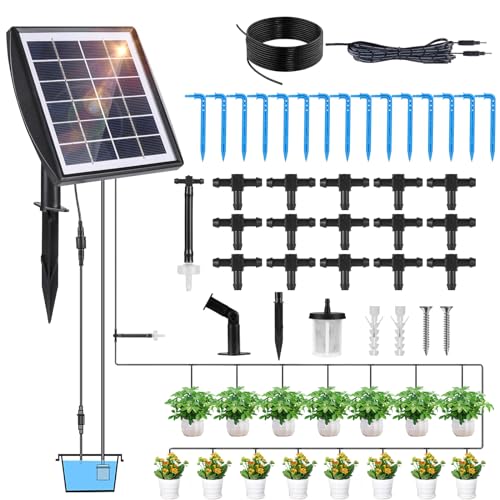 Solar Bewässerungssystem, Diealles Shine Automatische Bewässerungssystem mit 15 Bewässerung Tropfer, Tröpfchenbewässerung Set mit Timer und 15 M Schlauch für Garten Balkonpflanzen Gewächshaus Gemüse von Diealles Shine