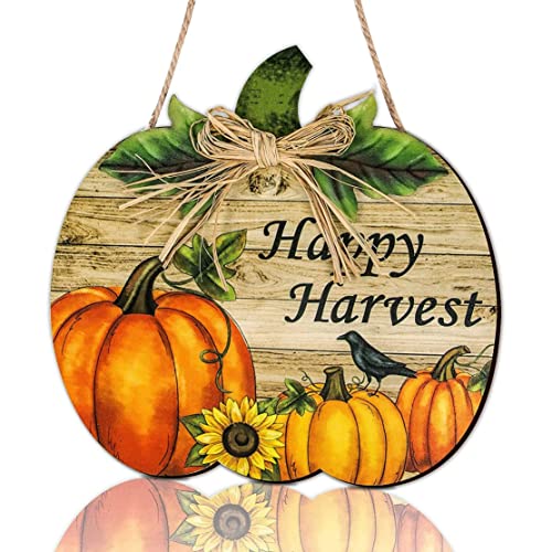 Thanksgiving -Schild, Herbst Holzkürbisschild Thanksgiving Türkranz 11.8 '' Happy Harvest Decorative Plaque für Innen- und Außen -Herbst -Haustürschild von DierCosy
