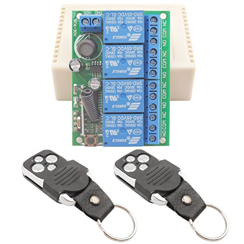 DieseRC 12V 24V 4-Kanal-Funkrelais-Fernbedienungsschalter DC 6-30V 433Mhz RF Universal 4CH-Empfängermodul mit 2 Sendern，Fernbedienung, für Lichter, Garagentor, Motor, Heimwerker von DieseRC