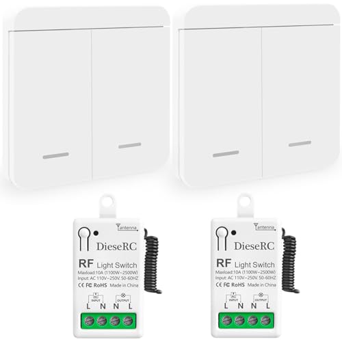 DieseRC Funk Lichtschalter, RF Drahtloser Sender Schalter und 10A Relaisempfänger-Controller, für Lichter mit einer Leistung von bis zu 1500 Watt von DieseRC