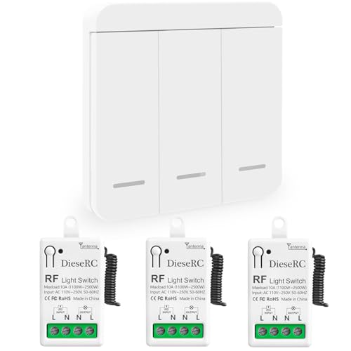 DieseRC Funk Lichtschalter, RF Drahtloser Sender Schalter und 10A Relaisempfänger-Controller, für Lichter mit einer Leistung von bis zu 1500 Watt von DieseRC