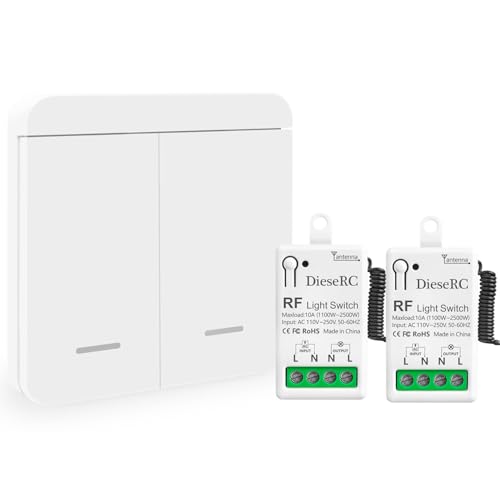 DieseRC Funk Lichtschalter, RF Drahtloser Sender Schalter und 10A Relaisempfänger-Controller, für Lichter mit einer Leistung von bis zu 1500 Watt von DieseRC