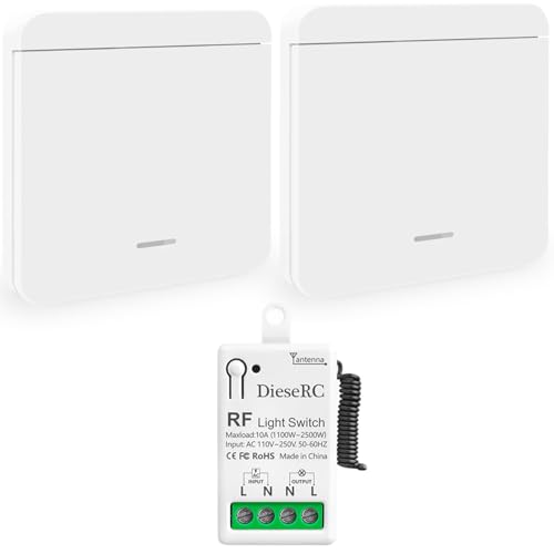 DieseRC Funk Lichtschalter, RF Drahtloser Sender Schalter und 10A Relaisempfänger-Controller, für Lichter mit einer Leistung von bis zu 1500 Watt von DieseRC
