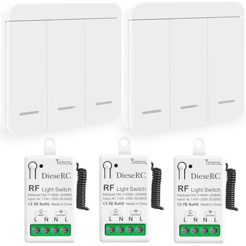 DieseRC Funk Lichtschalter, RF Drahtloser Sender Schalter und 10A Relaisempfänger-Controller, für Lichter mit einer Leistung von bis zu 1500 Watt von DieseRC