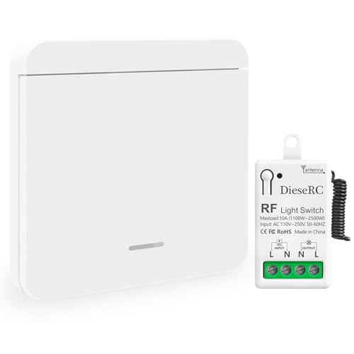 DieseRC Funk Lichtschalter, RF Drahtloser Sender Schalter und 10A Relaisempfänger-Controller, für Lichter mit einer Leistung von bis zu 1500 Watt von DieseRC