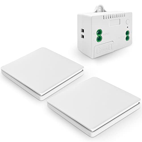 DieseRC Kinetischer Funk Lichtschalter, Wandpaneel RF Sicherheit Funkschalter und 10A Relais Empfänger Controller mit Sicherung, keine Verkabelung Batterieloser Selbst-generierender Schalter von DieseRC