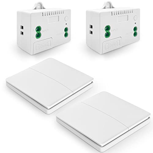 DieseRC Kinetischer Funk Lichtschalter, Wandpaneel RF Sicherheit Funkschalter und 10A Relais Empfänger Controller mit Sicherung, keine Verkabelung Batterieloser Selbst-generierender Schalter von DieseRC