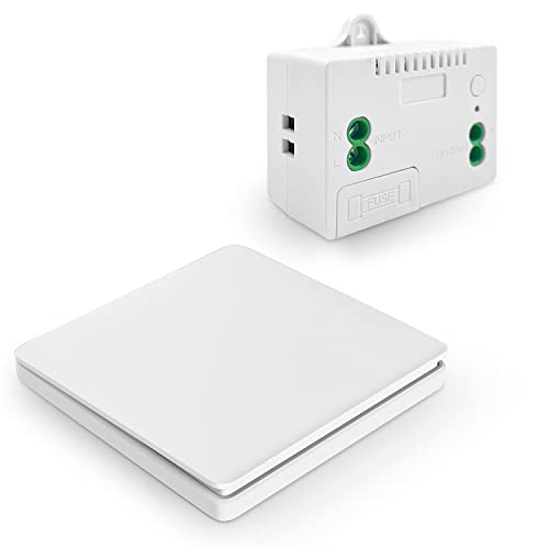 DieseRC Kinetischer Funk Lichtschalter, Wandpaneel RF Sicherheit Funkschalter und 10A Relais Empfänger Controller mit Sicherung, keine Verkabelung Batterieloser Selbst-generierender Schalter von DieseRC